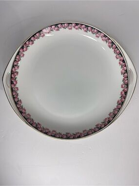 Vintage Kronach- Bavaria Sylvia Plate Platter Cabbage Roses Pink Black Handles